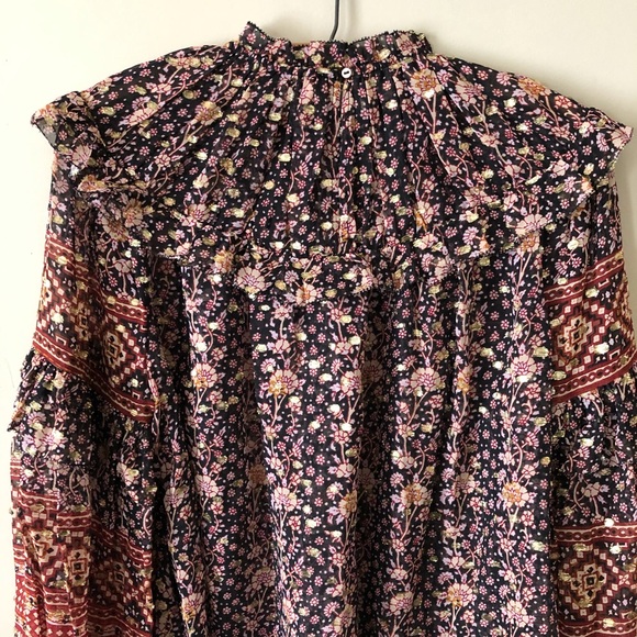 Ulla Johnson Blouse Silk Ruffle Blue Floral Elini - Picture 9 of 11